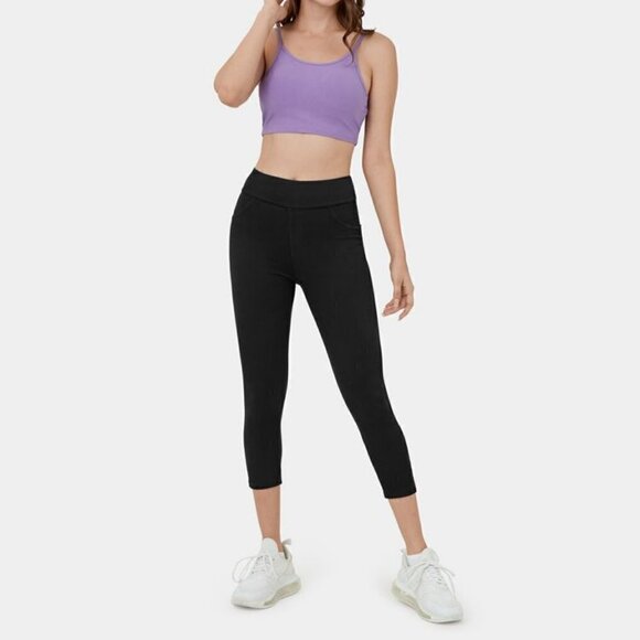 Halara Black HalaraMagic High Waisted Stretchy Denim Capri Casual Leggings S NWT - Picture 1 of 10